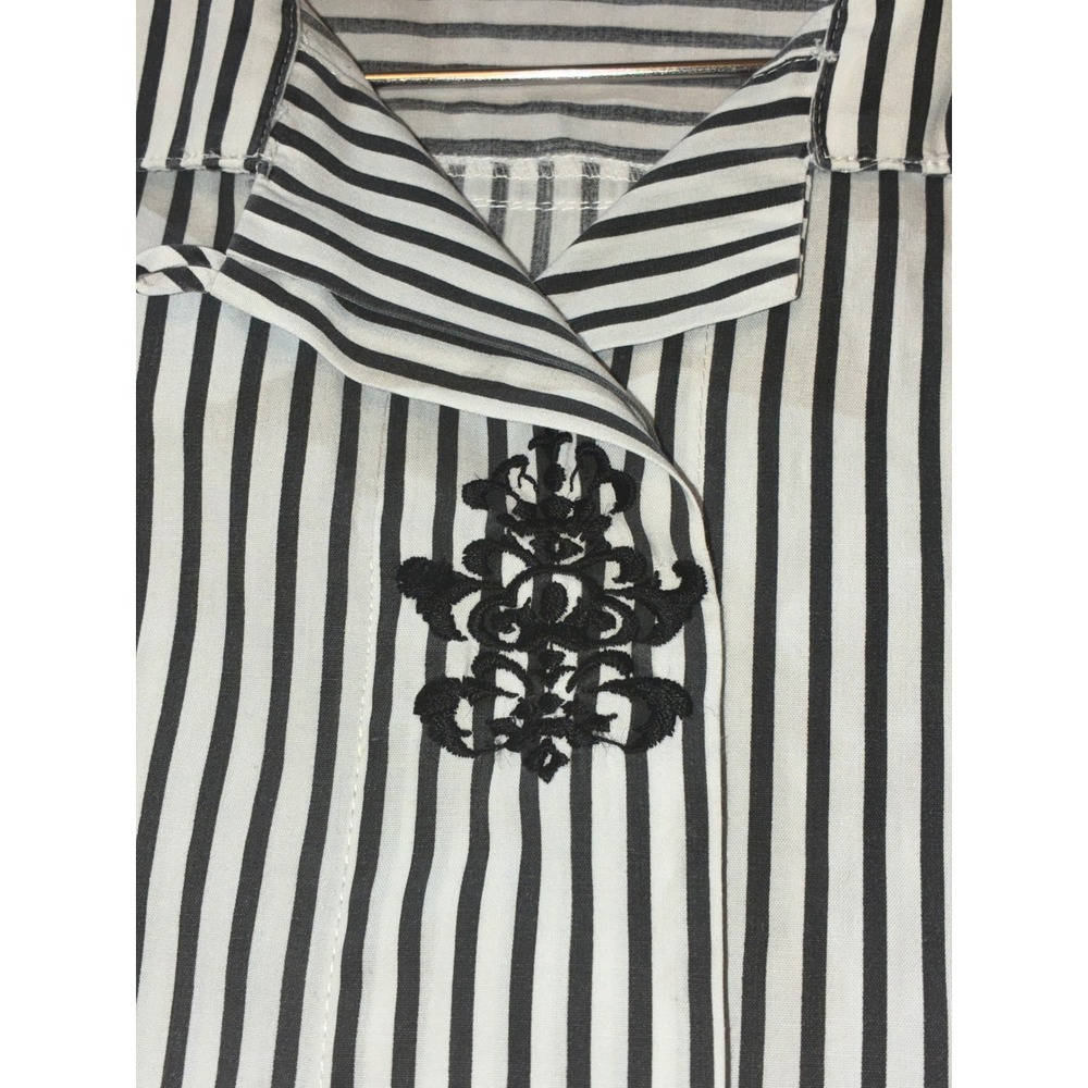 Vintage Zero Sport Black White Striped Button Down Shirt Embroidered Size M - Picture 4 of 4